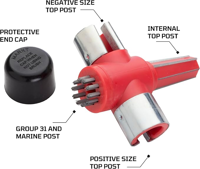 EZRED 4-Way Battery Terminal Cleaning Automotive Maintenance Tool, Clean Out Terminal Clamps, Clean and Reshape Posts, Brush Away Corrosion