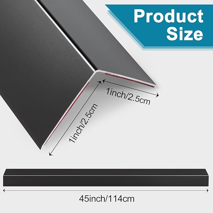 Raytano 4Pcs 45"L ×1"W Self Adhesive Metal Black Corner Protectors, Modern Aluminum Wall Corner Guards for Wall Door Furniture Cabinet Baseboard Frame Protection and Decoration (Size:45" x 1",Black)