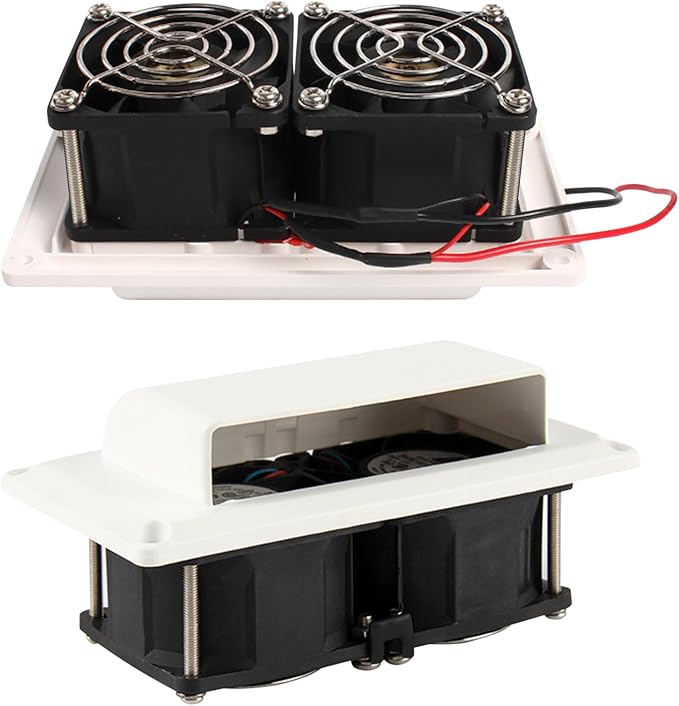 Flylin 12V RV Side Vent Fan, Air Vent Ventilation Fan with Mounting Screws Plastic Exhaust Fan for RV Motorhome Caravan Camper Boat Marine Yacht (White)