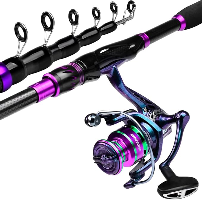 Fishing Rod and Reel Combo - 6.9ft Telescopic Spincast Rod with Left Handed Baitcasting Reel Combos - Sea Saltwater Freshwater Ice Bass Fishing Tackle Set - Fishing Rods Kit