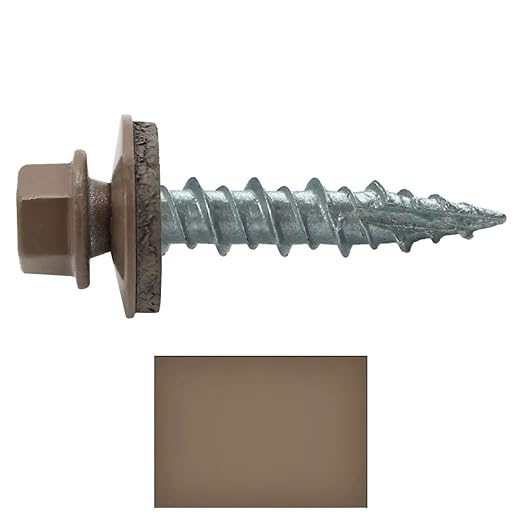 Metal Roofing Screws: (250) 10 x 1 Light Brown Hex Head Sheet Metal Roof Screw. Self Starting Metal to Wood siding Screws. EPDM Washer. Colored Head