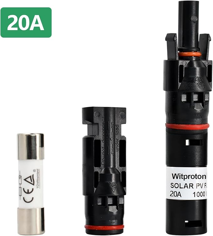 20A Solar In-line Fuse Holder, IP68 1000V for Solar Panel and Inverter in Photovoltaic System, Male and Female Connector with 1 Fuse