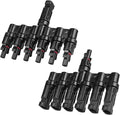 Solar Panel Connector 6 to 1 T Branch Parallel Adapter, 30A 1000V 10AWG Tool-Free IP68 Waterproof Cable for Solar Panels (T Branch, 6to1(1Pairs))