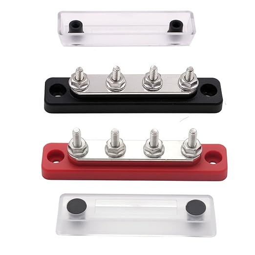 Gloaso Bus Bar Copper 12V 100A Power Distribution Blocks 4X 3/16" Posts Terminals, Marine Busbars, DC 48V Battery Buss Bar for RV Solar Boat Car Truck Automotive | Flame Retardant Base | 2 Pack