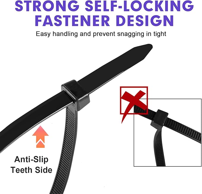 Zip Ties, RAZCC 1200pcs Black Cable Zip Ties 8 Inch, Heavy Duty Plastic Wire Ties with 100lb Tensile Strength, Self-Locking Black Nylon Tie Wraps for Indoor and Outdoor