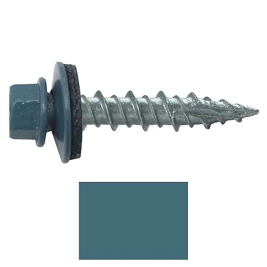 Metal Roofing Screws: (250) 10 x 1 Slate Blue Hex Head Sheet Metal Roof Screw. Self Starting Metal to Wood siding Screws. EPDM Washer. Colored Head