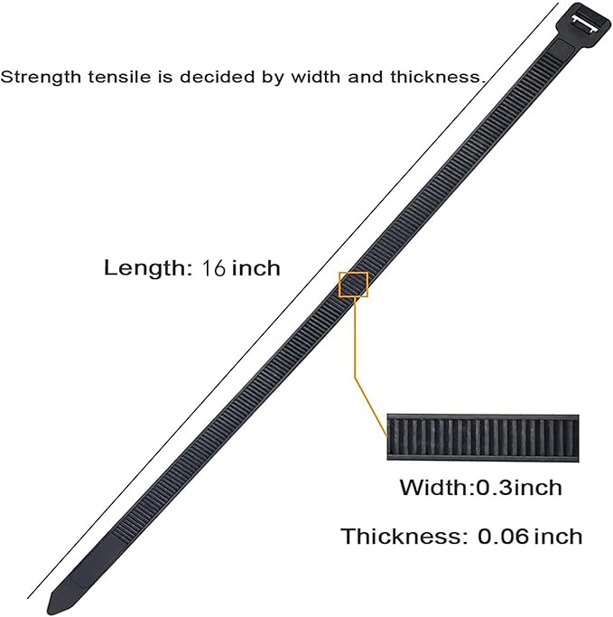 Zip ties 200 lbs Tensile Strength 16 inch Multi-Purpose Ultra Heavy Duty UV Cable Ties Width 0.3 Inch Black