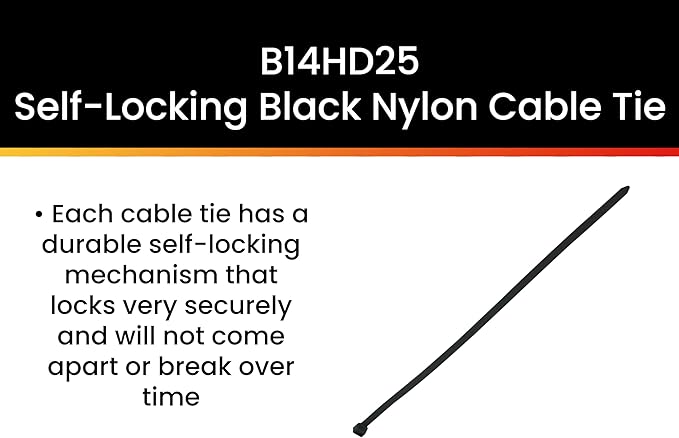 Pro Tie Heavy Duty Cable Ties, Self-Locking Nylon Cable Wire Ties for Indoor and Outdoor Use | 14.5-Inch, 120 lbs. Tensile Strength, UV Black Nylon, 25-Pack (PN: B14HD25)
