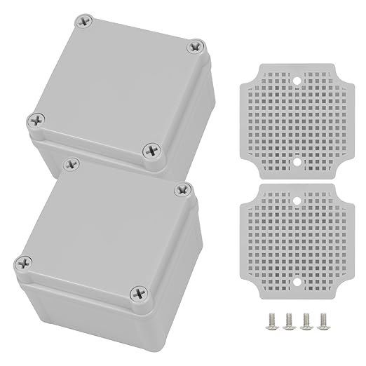 Junction Box, 3.9"x 3.9"x 3"(2 Pack) Outdoor Electrical Box with Mounting Plate, IP67 Dustproof Waterproof ABS Plastic Project Box, DIY Electrical Enclosure Gray (100x 100x 75 mm)