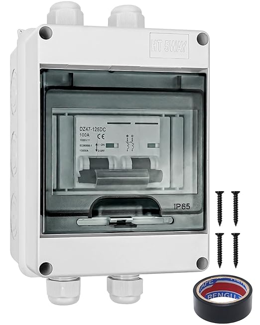 DC 100 Amp Breaker, 1000V Miniature Circuit Breaker for Solar Panel, IP65 Waterproof DC MCB with Transparent Cover, Polarity-Free, for PV Array, RV, Off-Grid & On-Grid Systems