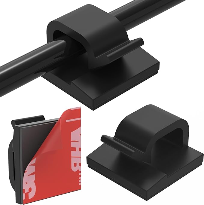 Cable Clips 40pcs with Strong Adhesive Tapes,Wire Holder Organizer Cord Management for Car, Office and Home (Black- CC05(40PCS))