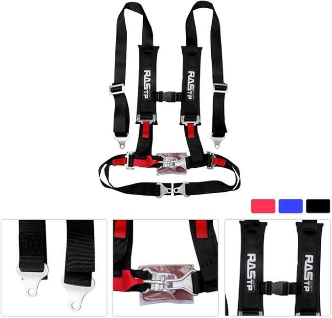 RASTP 4 Point Safety Harness Set with Ultra Comfort Heavy Duty Shoulder Pads,(Pack of 1) (Black)