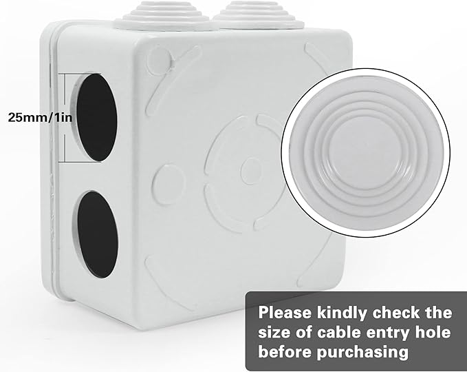Sunnyglade ABS Plastic Electrical Junction Box IP55 Waterproof Universal Outlet Box Durable Outdoor Electrical Gang Box White （3.4 x 3.4 x 2 inch）