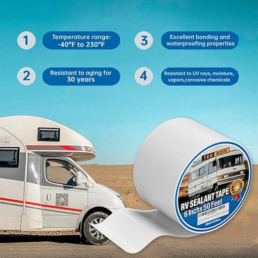 RV Roof Tape White,6 Inch X 50 Feet RV Sealant Tape,RV Camper Roofing Repair Sealant Tape, Waterproof Leak Tape for RV Repair,UV Resistant, Weatherproof, for Boat Sealing, Camper,Tents