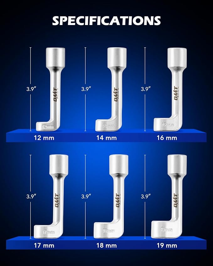 Orion Motor Tech 1/2" Dr Diesel Injector Socket Wrench Set, 6pc 12pt Diesel Fuel Socket Set with 12 14 16 17 18 19mm Wrenches, L-Type Diesel Mechanic Tool for Dismantling Fuel Line with Case