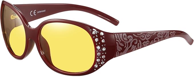 HAOLOTA Night Vision Driving Glasses Women Anti Glare Polarized, Wrap Around Nighttime Safety Glasses UV Protection