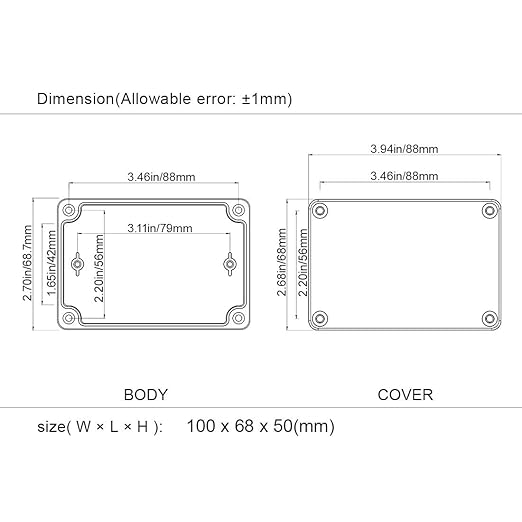 LeMotech Junction Box IP65 Waterproof Project Box Dustproof ABS Plastic Electrical Boxes Universal Enclosure for Electronic Black 3.93x 2.68x 1.97 inch (100 x 68 x 50 mm)(Pack of 2)