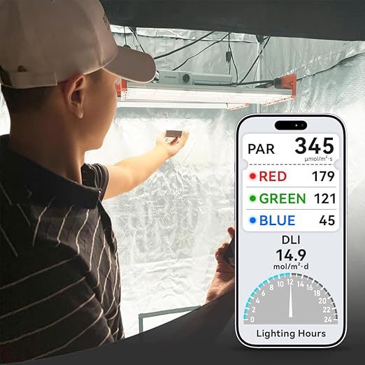 VBR-100 Quantum PAR Meter 6000umol/(㎡s), RGB PAR Breakdown, PPFD Distribution Mapping, Bluetooth Free App, Sensor Name(VBR-100 Plus), No Spectrum Selection