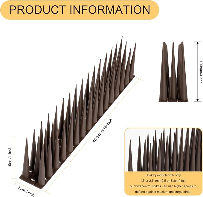 OFFO Bird Spikes Pigeon Outdoor Spikes for Cat Keep Birds Raccoon Woodpecker Away Covers 8 Feet(2.44m), Brown