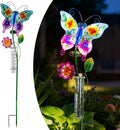 Solar Rain Gauge Outdoor, Butterfly Rain Gauge, Decorative Stained Glass Rain Measure Tool, 7 Inch Tube Rainfall Measurement for Patio, Yard and Garden