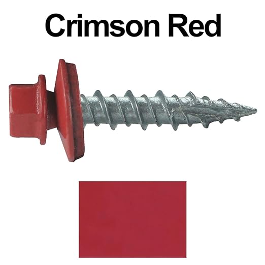 Metal Roofing Screws: (250) 10 x 1 Crimson Red Hex Head Sheet Metal Roof Screw. Self Starting Metal to Wood siding Screws. EPDM Washer. Colored Head
