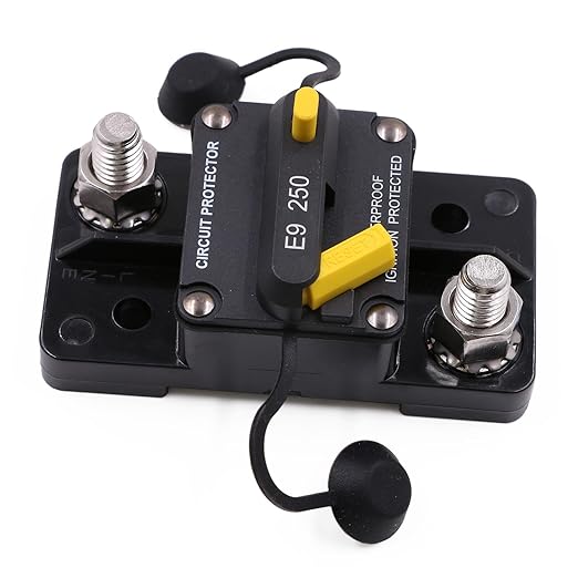 Heavy Duty 3/8"(M10) Studs Circuit Breaker 12V-48V 250A High Current with Manual Reset Switch for Car Audio Truck RV Travel Trailer Boat Marine Solar DC System Motors, 250Amp, UL, Waterproof