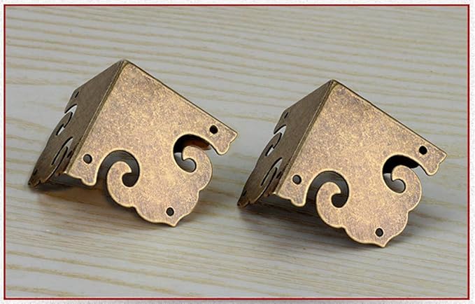 4Pcs Vintage Pure Brass Corner Protectors Antique Hardware Desk Edge Wooden Jewelry Gift Box Cabinet Three Sides Full Encase Corner Guard (Antique Bronze)