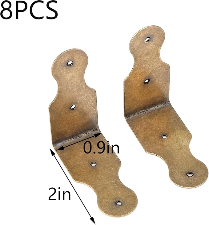 L Shaped Vintage Gold Corner Protector, 2" × 0.9" Brass Decorative Box Corner Guards Edge Cover with Screws, 8 PCS