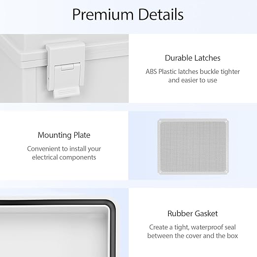 Electrical Box IP65 Waterproof Dustproof ABS Plastic Enclosure Outdoor and Indoor Project Box Hinged Cover with Mounting Plate Wall Brackets, Outer Dimension 19.7"x 15.7" x 7.9", Grey