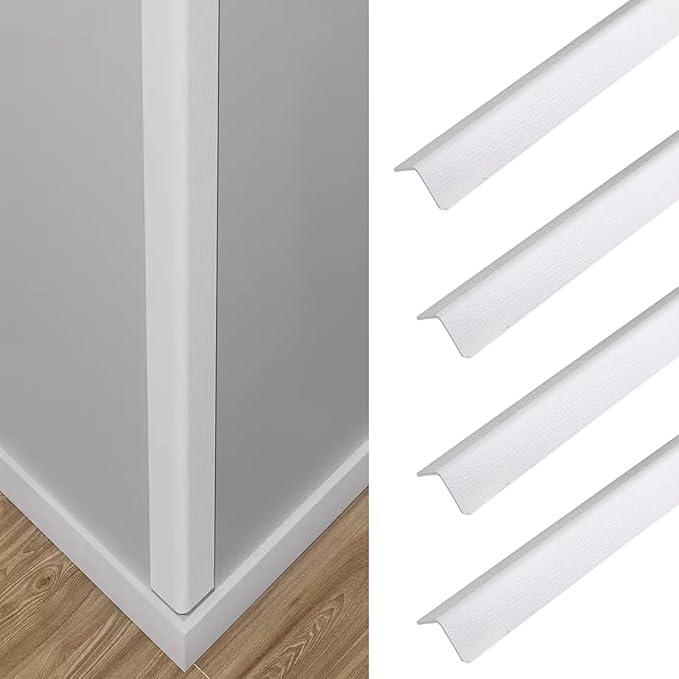 Wall Corner Protector White Wood Grain - 4 PCS, 3 ft x 1 in - Self Adhesive Corner Guards for Walls, Cabinet Doors, Edge Protector Trim; Easy to Install Wall Corner Guard (90cm x 2.5cm)