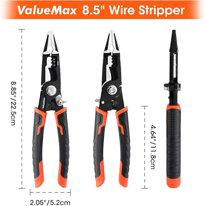 ValueMax 6-in-1 Wire Stripper and Crimping Tool, 8.5" CR-V Multifunctional Professional Cutter for Electric Cable