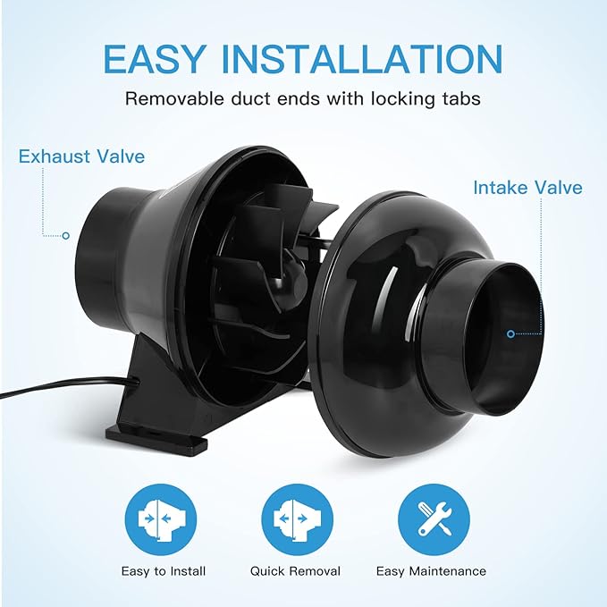 iPower 4 Inch 230 CFM Inline Duct Ventilation Fan Quiet Vent Blower for Hydroponics Grow Tent, Greenhouse Air Circulation, Upgrade