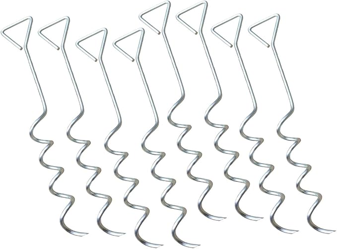 Mytee Products 8 Pack Hay Tarp Spiral Anchor Pins 16" to Secure Hay Covers | Corkscrew Shape Trampoline Anchor, Tent Hold Downs, Galvanized Steel Ground Tie Down Stakes