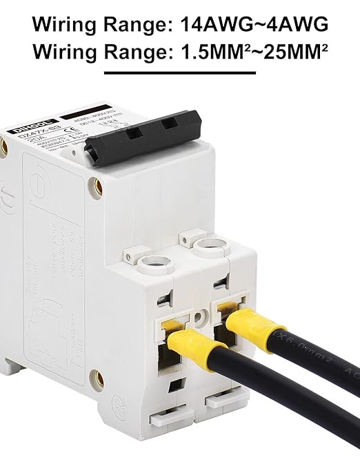 DIHOOL Solar Disconnect Switch, 20 Amp 2 Pole, DIN Rail Mount, Non Polarized, 12V 24V 48V 400V, AC/DC Circuit Breaker, RV Battery Isolator, PV Array MCB, Thermal Magnetic Trip