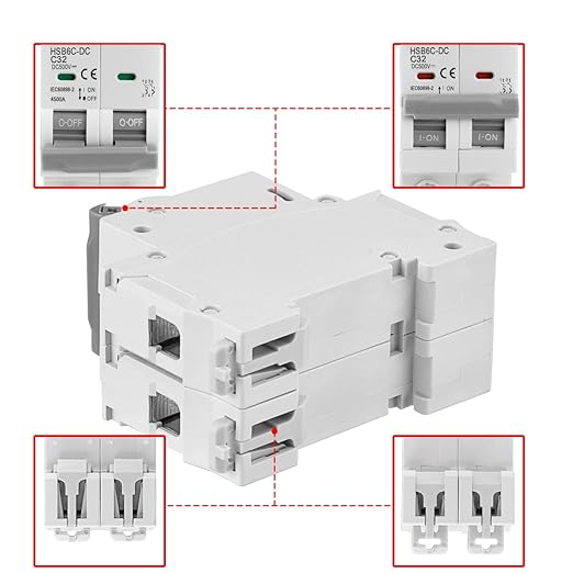 Heschen DC Miniature Circuit Breaker, HSB6C-DC, 2 Poles, DC500V 63A, Non-Polarized, Type C, Photovoltaic Circuit Breaker, for Solar PV System Solar Panels Grid System, 35mm DIN Rail Mounting