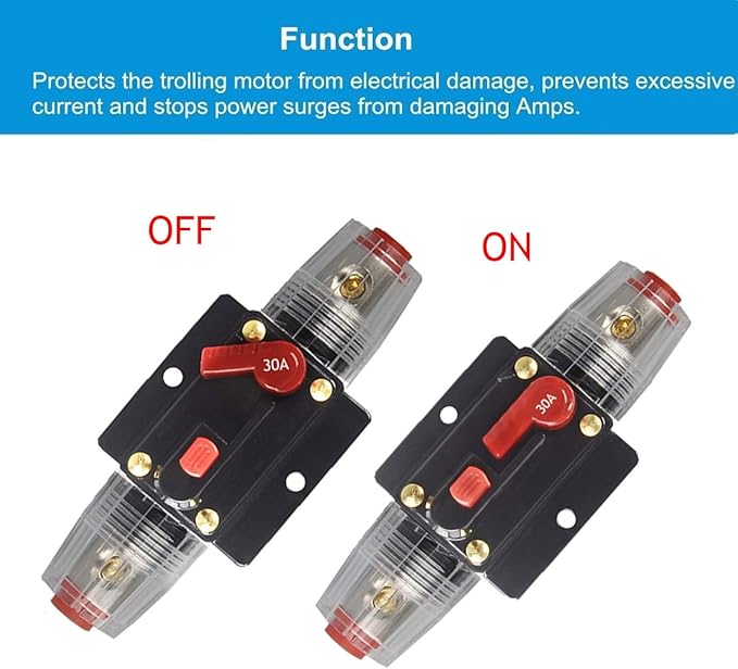 30A 40A 50A 60A 80A 100A 150A Audio Circuit Breaker Auto Car Stereo Inline Fuse Holders Inverter, Manual Reset 12V-24V DC for Automotive Marine Boat Audio System Protection (30A)