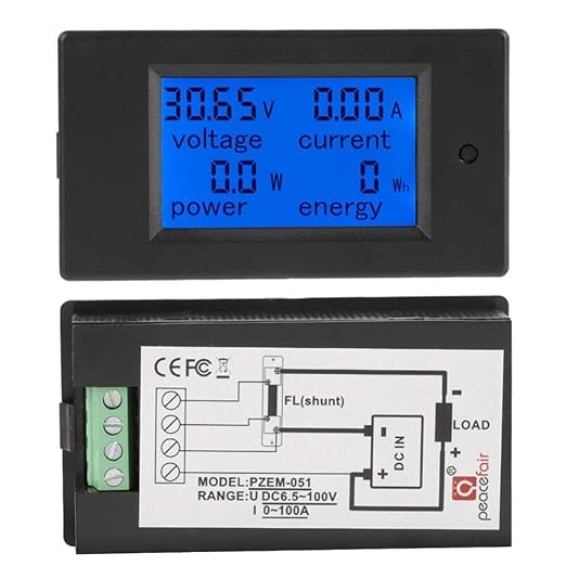PZEM-051 LCD Display DC 6.5-100V Digital Electric Power Energy Voltage Current Meter Power Energy Battery Monitor Amperage Meter Gauge with Built-in Shunt(50A Shunt)