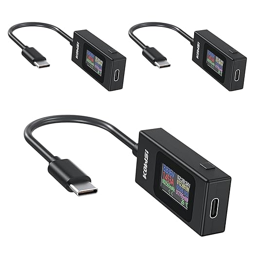 diymore 3 PCS USB C Meter USB C Tester Power Meter,4-30V 0-6.5A Digital Multimeter, Type C Voltage and Current Tester Meter,Working Time Ammeter Voltmeter USB Cable Charger Detector LED Display