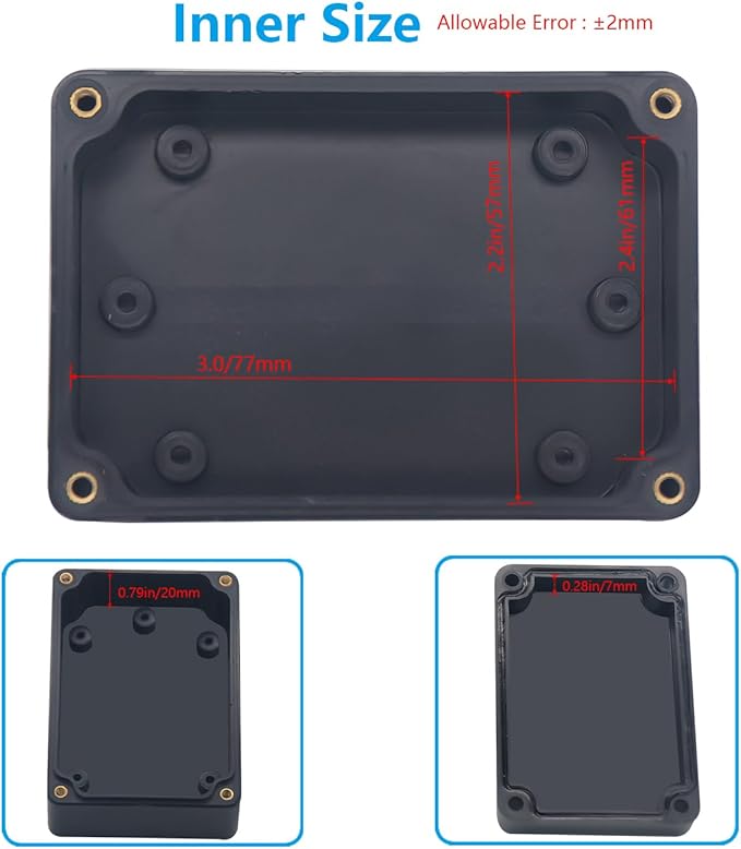 Project Box ABS Black Electrical Boxes IP67 Outdoor Waterproof box Electronic Junction Box Power Enclosure with Cable Glands for DIY Project 3.3x2.3x1.3inch(83x58x33mm)