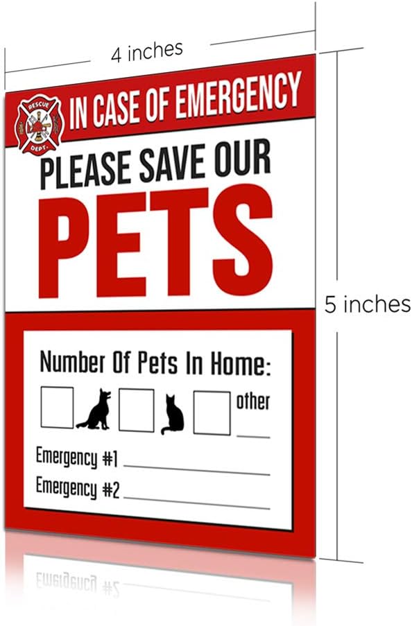 IT'S A SKIN Pet Rescue Sticker - Fire Safety - Emergency Pet Window Decal - Dog Cat 4x5 Durable Laminate 4 Pack