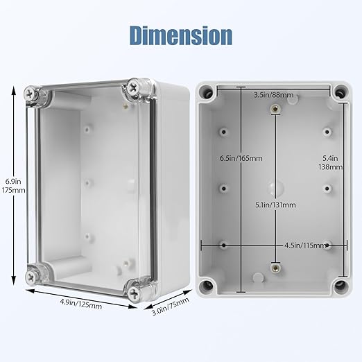 LeMotech Junction Box IP67 Waterproof Dustproof Electrical Box Project Box DIY Enclosure Gray with Transparent Clear Cover, External Size 6.9x4.9x3.0in (175x125x75mm)