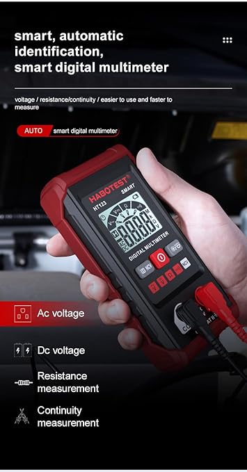 Generic HT123 Digital Multimeter - Automatic Digital Multimeter - Smart Measurement - Electrical Tester Voltmeter Multimeter - Auto-Ranging Voltmeter Non-Contact Voltage Tester, Red