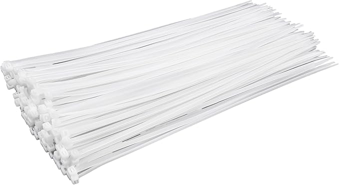 White Zip Ties 14 inch (100 Pack), Clear, 50 lb, UV Resistant Cable Ties for Outdoor Use, LOCKLOCK