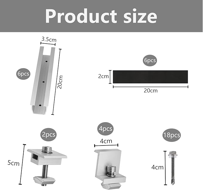Solar Panel Mount Z Brackets - Lightweight Aluminum 20CM for Trapezoidal Plate Flat Roof Mounting Photovoltaic Accessory Kit (6 Pieces)