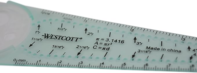 Westcott 00516 Safety Compass for Geometry, Drafting, Classrooms, Crafters and Artists, Shatterproof, Translucent Drawing Compass Creates Perfect Circles from 1/4-Inch to 10 Inches