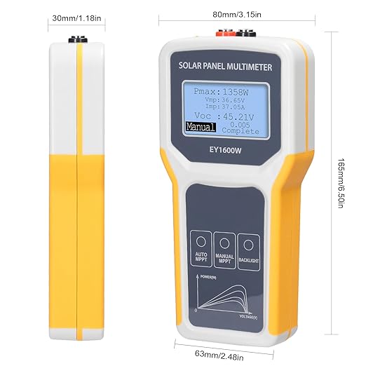 Solar DC/AC Power Meter Solar Panel Tester 1600W Photovoltaic Panel Multimeter MPPT Open Circuit Voltage Test Device Maximum Power Point Voltage Current Power Test Meter LCD Display with Backl