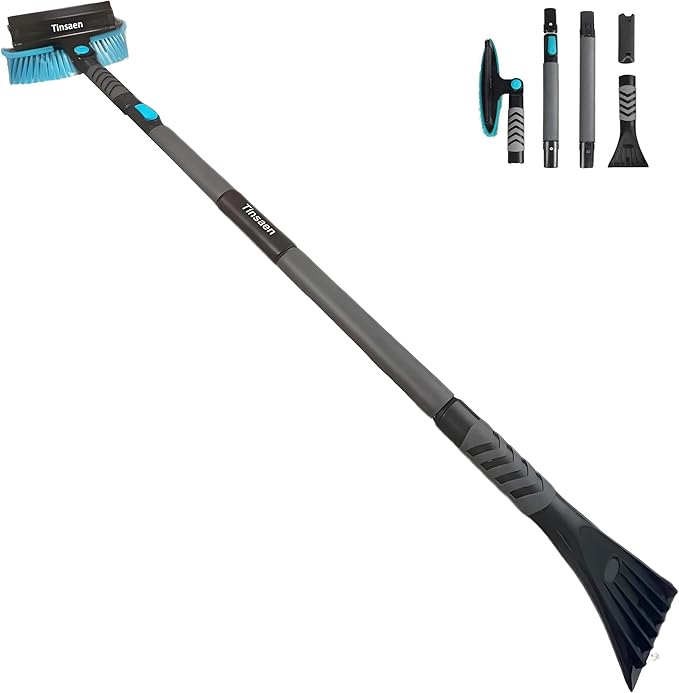 58" Car Snow Brush & Ice Scraper Long Snow Brush for Car Extendable, Upgraded Heavy Duty Pivoting Snow Broom for SUV Trucks Windshield