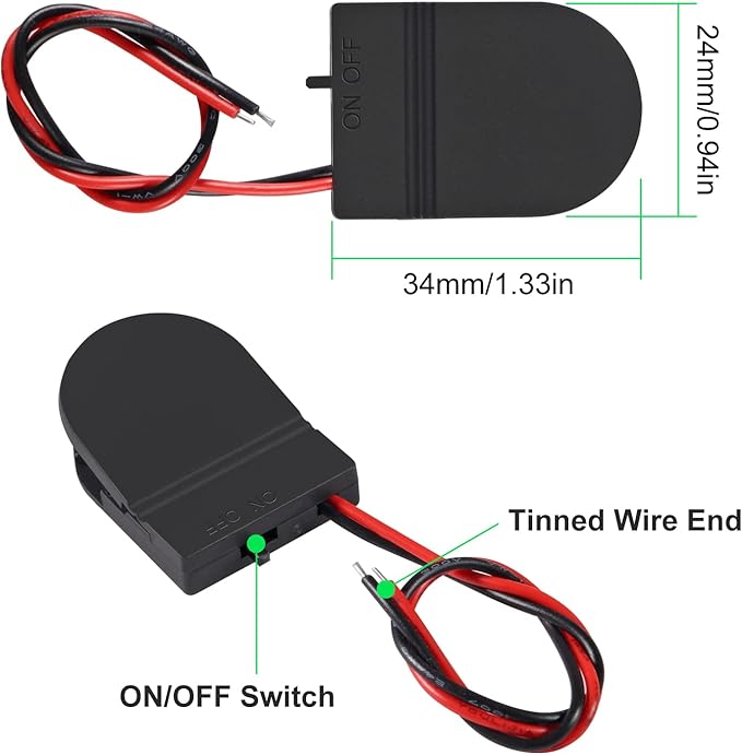 Alinan 5pcs Button Battery Holder Coin Cell Battery Holder with Switch CR2032 1 X 3V Battery Holder Battery Storage Boxes Cover with Wires On ON-Off Switch Socket Container (Black)