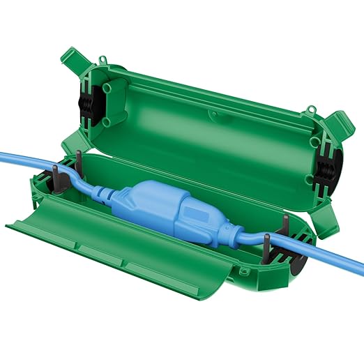 QUOBAS Outdoor Extension Cord Cover, Weatherproof Electrical Connection Box with Lockable Latches and Mounting Holes for Outdoor Sockets, Plugs, Outlets, Holiday Lighting, Power Tools, Green