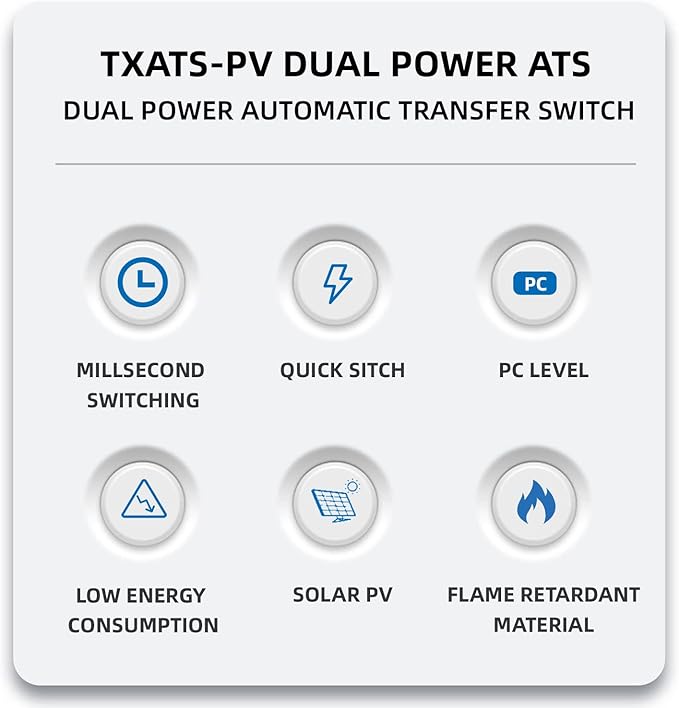 Dual Power Automatic Transfer Switch Selector Uninterrupted Power 2P 63A 100A 125A Photovoltaic Automatic Changeover Toggle Switch Din Rail ATS PV Solar Inverter UPS (100A(PV))